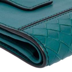 Pre Owned محفظة �بوتيغا فينيتا فرنش جلد انترشياتو أزق توركواز