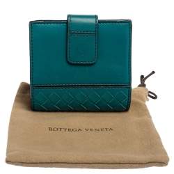 Pre Owned محفظة بوتيغا فينيتا فرنش جلد انترشياتو أزق توركواز