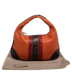 Pre Owned Bottega Veneta Multicolor Intrecciato Leather And Karung Trim Hobo Bag
