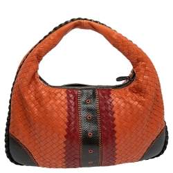 Pre Owned Bottega Veneta Multicolor Intrecciato Leather And Karung Trim Hobo Bag