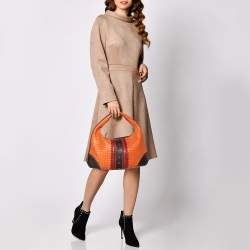 Pre Owned Bottega Veneta Multicolor Intrecciato Leather And Karung Trim Hobo Bag