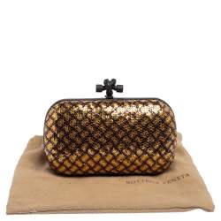 Bottega Veneta Black/Gold Sequin Knot Clutch 