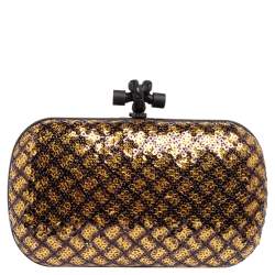 Bottega Veneta Black/Gold Sequin Knot Clutch 