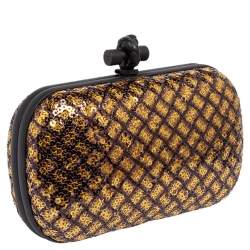 Bottega Veneta Black/Gold Sequin Knot Clutch 