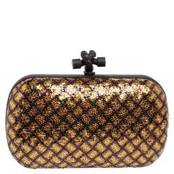 Bottega Veneta Black/Gold Sequin Knot Clutch 