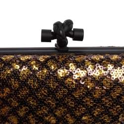 Bottega Veneta Black/Gold Sequin Knot Clutch 