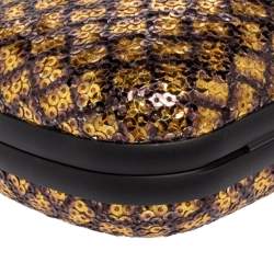 Bottega Veneta Black/Gold Sequin Knot Clutch 