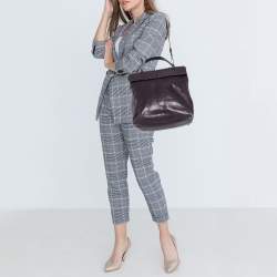 Pre Owned Bottega Veneta Purple Intrecciato Leather Tina Top Handle Bag