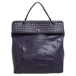 Pre Owned Bottega Veneta Purple Intrecciato Leather Tina Top Handle Bag