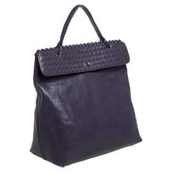 Pre Owned Bottega Veneta Purple Intrecciato Leather Tina Top Handle Bag