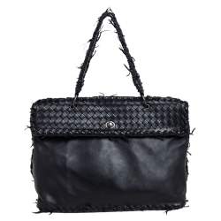 Pre Owned Bottega Veneta Black Intrecciato Leather Top Handle Bag