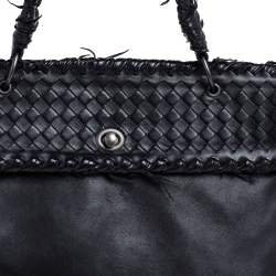 Pre Owned Bottega Veneta Black Intrecciato Leather Top Handle Bag