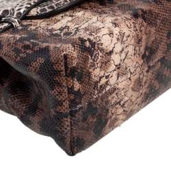  Bottega Veneta Brown Intrecciato Karung and Watersnake Detail Flap Shoulder Bag