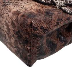  Bottega Veneta Brown Intrecciato Karung and Watersnake Detail Flap Shoulder Bag