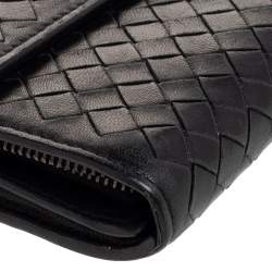 Pre Owned Bottega Veneta Black Intrecciato Leather Flap Continental Wallet