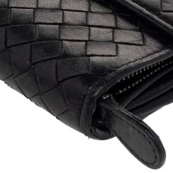 Pre Owned Bottega Veneta Black Intrecciato Leather Flap Continental Wallet