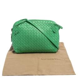 Pre Owned Bottega Veneta Green Intrecciato Leather Nodini Crossbody Bag