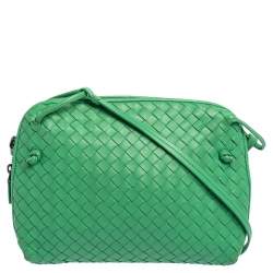 Pre Owned Bottega Veneta Green Intrecciato Leather Nodini Crossbody Bag