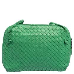 Pre Owned Bottega Veneta Green Intrecciato Leather Nodini Crossbody Bag