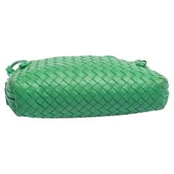 Pre Owned Bottega Veneta Green Intrecciato Leather Nodini Crossbody Bag