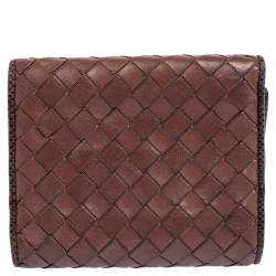 Pre Owned Bottega Veneta Brown Intrecciato Leather and Snakeskin Trifold Wallet