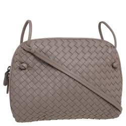 Pre Owned Bottega Veneta Taupe Intrecciato Leather Nodini Crossbody Bag