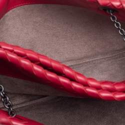 Pre Owned Bottega Veneta Red Intrecciato Leather Duo Shoulder Bag
