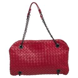 Pre Owned Bottega Veneta Red Intrecciato Leather Duo Shoulder Bag