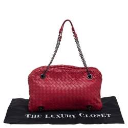 Pre Owned Bottega Veneta Red Intrecciato Leather Duo Shoulder Bag