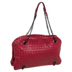 Pre Owned Bottega Veneta Red Intrecciato Leather Duo Shoulder Bag