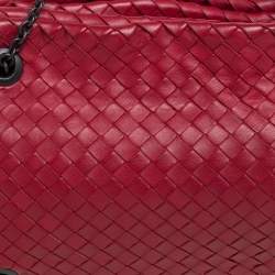 Pre Owned Bottega Veneta Red Intrecciato Leather Duo Shoulder Bag