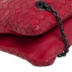 Pre Owned Bottega Veneta Red Intrecciato Leather Duo Shoulder Bag