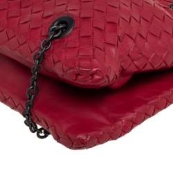 Pre Owned Bottega Veneta Red Intrecciato Leather Duo Shoulder Bag