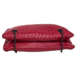 Pre Owned Bottega Veneta Red Intrecciato Leather Duo Shoulder Bag