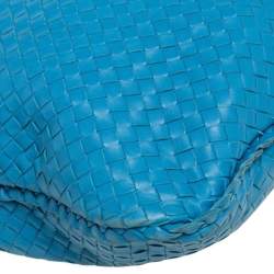 Pre Owned Bottega Veneta Blue Intrecciato Leather Veneta Hobo