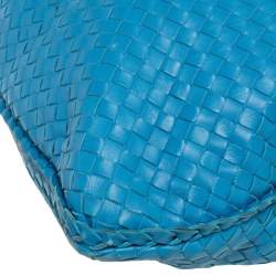 Pre Owned Bottega Veneta Blue Intrecciato Leather Veneta Hobo