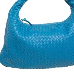 Pre Owned Bottega Veneta Blue Intrecciato Leather Veneta Hobo