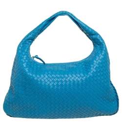 Pre Owned Bottega Veneta Blue Intrecciato Leather Veneta Hobo