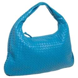 Pre Owned Bottega Veneta Blue Intrecciato Leather Veneta Hobo
