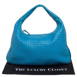 Pre Owned Bottega Veneta Blue Intrecciato Leather Veneta Hobo