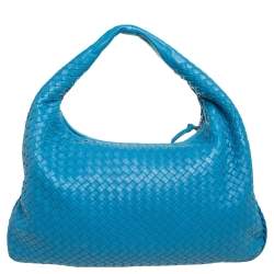 Pre Owned Bottega Veneta Blue Intrecciato Leather Veneta Hobo