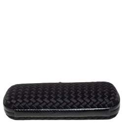 Pre Owned Bottega Veneta Black Intrecciato Satin and Snakeskin Trim Knot Clutch