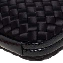 Pre Owned Bottega Veneta Black Intrecciato Satin and Snakeskin Trim Knot Clutch