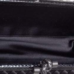 Pre Owned Bottega Veneta Black Intrecciato Satin and Snakeskin Trim Knot Clutch
