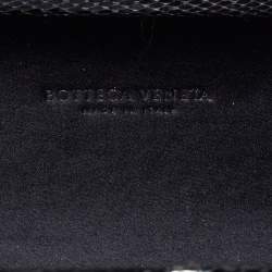 Pre Owned Bottega Veneta Black Intrecciato Satin and Snakeskin Trim Knot Clutch