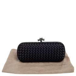 Pre Owned Bottega Veneta Black Intrecciato Satin and Snakeskin Trim Knot Clutch