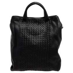 Pre Owned Bottega Veneta Black Intrecciato Leather Tote