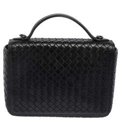 Pre Owned Bottega Veneta Black Intrecciato Leather Alumna Top Handle Bag