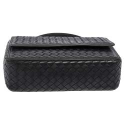 Pre Owned Bottega Veneta Black Intrecciato Leather Alumna Top Handle Bag