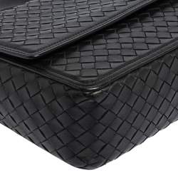 Pre Owned Bottega Veneta Black Intrecciato Leather Alumna Top Handle Bag